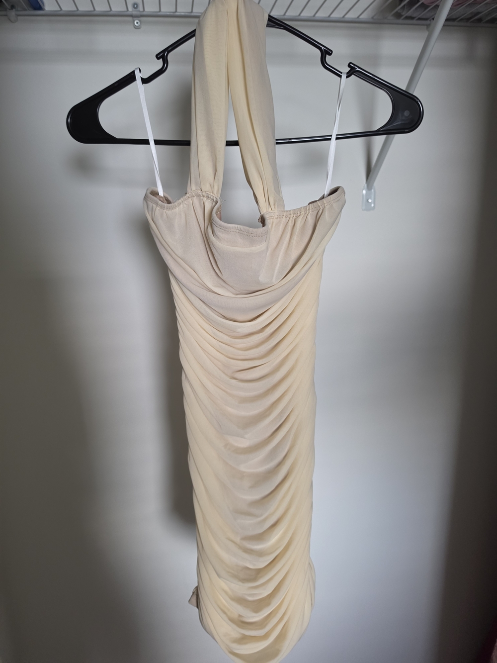 Cream Strapless Ruched Mini Dress